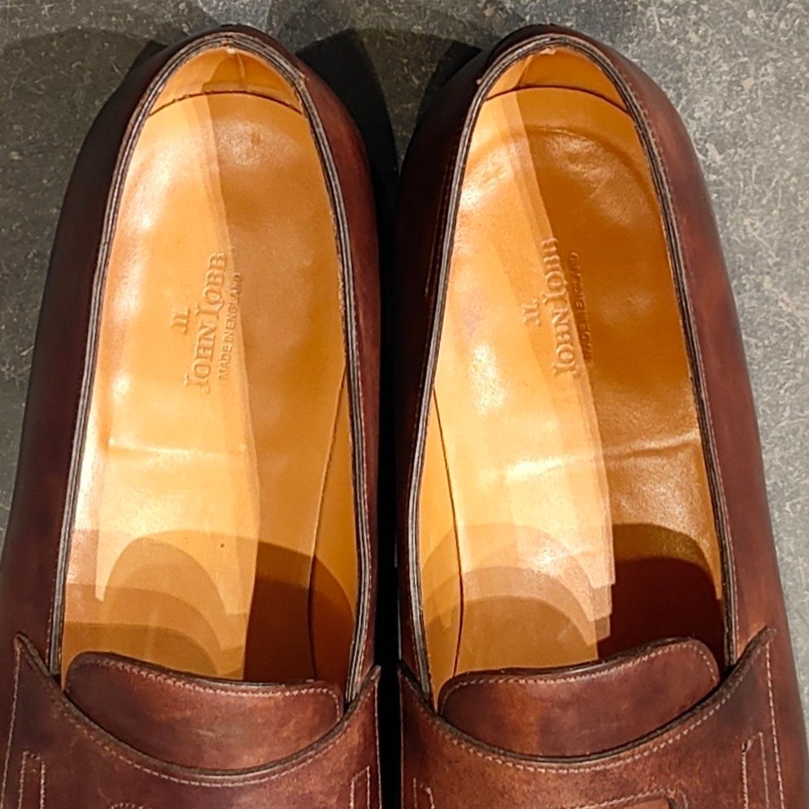 希少 使用数回 【JOHN LOBB】ジョンロブ 旧ロゴ ロペス ローファー ミュージアムカーフ ダークブラウン サイズ UK8.5E 4395ラスト 参考定価¥269,500-