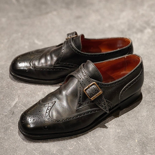 希少【J.M.WESTON】ジェイエムウエストン 533 旧旧旧ロゴ シングルモンク ウイングチップ カーフ  ブラック サイズUK8.5E