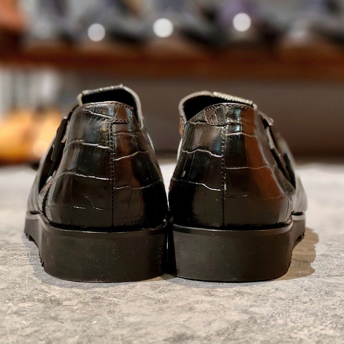 試着程度【Paraboot】パラブーツ パシフィック グルカサンダル  クロコ型押し ブラック サイズ42