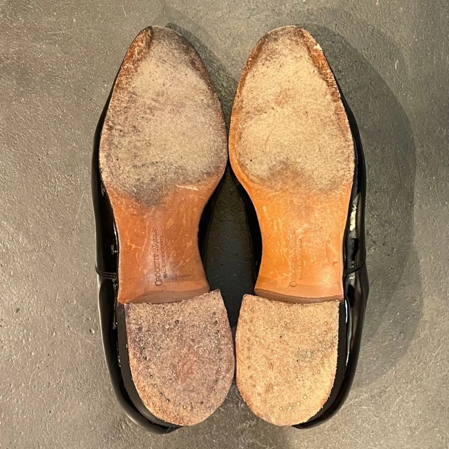 【CROCKETT&JONES】クロケット&ジョーンズ チャーム プレーントゥ パテントレザー ブラック サイズ UK8E 341ラスト