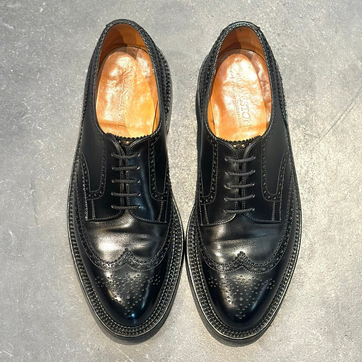 極美品【J.M.WESTON】ジェイエムウエストン ウイングチップ 590 トリプルソールダービー カーフ ブラック サイズ8C 22ラスト