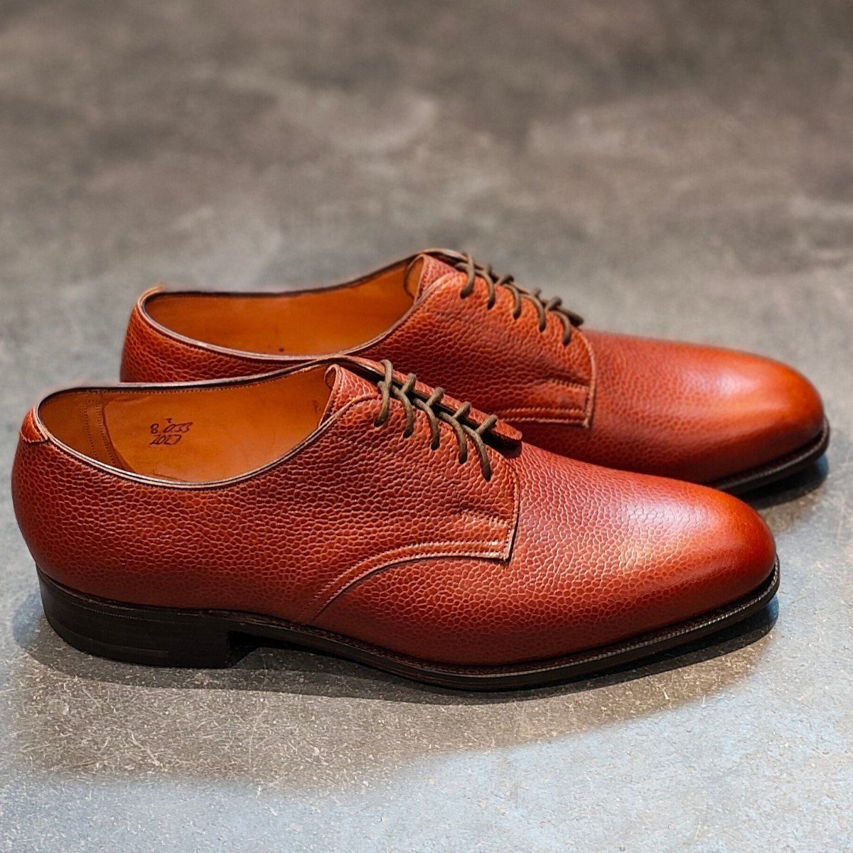 希少 新品未使用 【EDWARD GREEN】エドワードグリーン MADEBYロゴ旧工場製 プレーントゥ グレインレザー ブラウン サイズUK8D 33ラスト