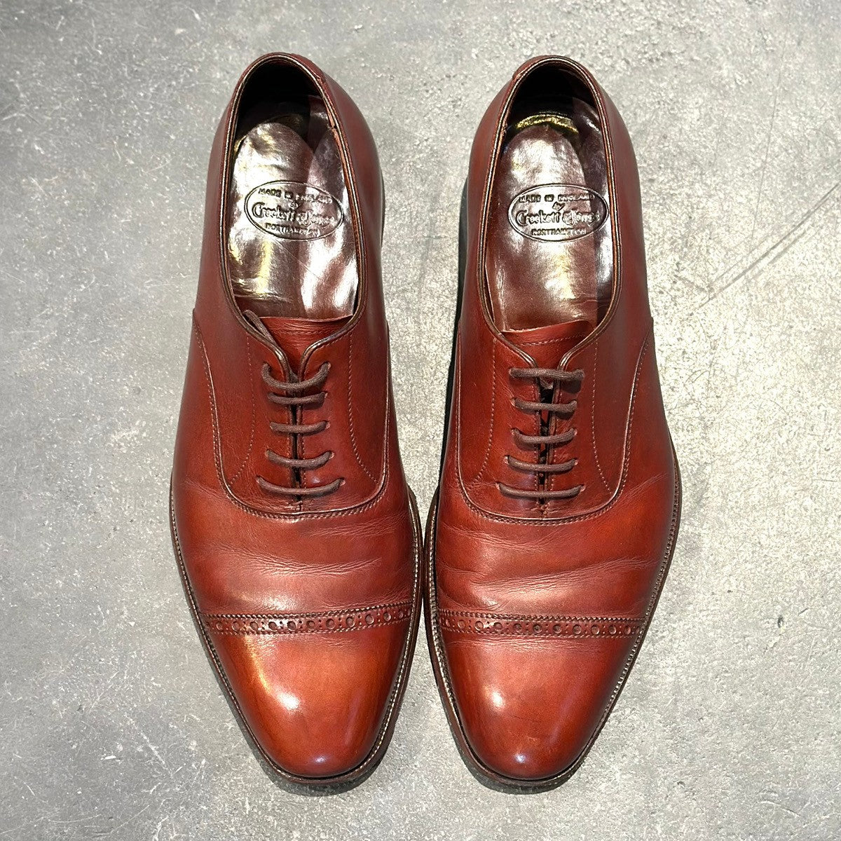 極美品【CROCKETT&JONES】クロケット&ジョーンズ ベルグレイプ パンチドキャップトゥ カーフ ブラウン サイズUK6D 337ラスト