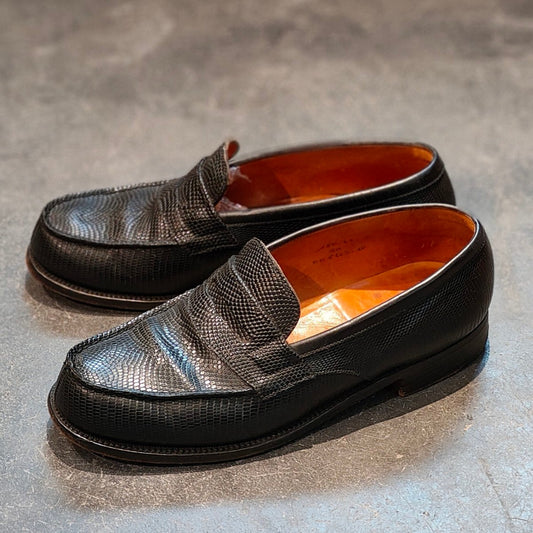 希少 【J.M.WESTON 】ジェイエムウエストン180 シグニチャーローファー リザード 旧旧旧ロゴ ブラック サイズUK5C 41ラスト 参考定価¥363,000-