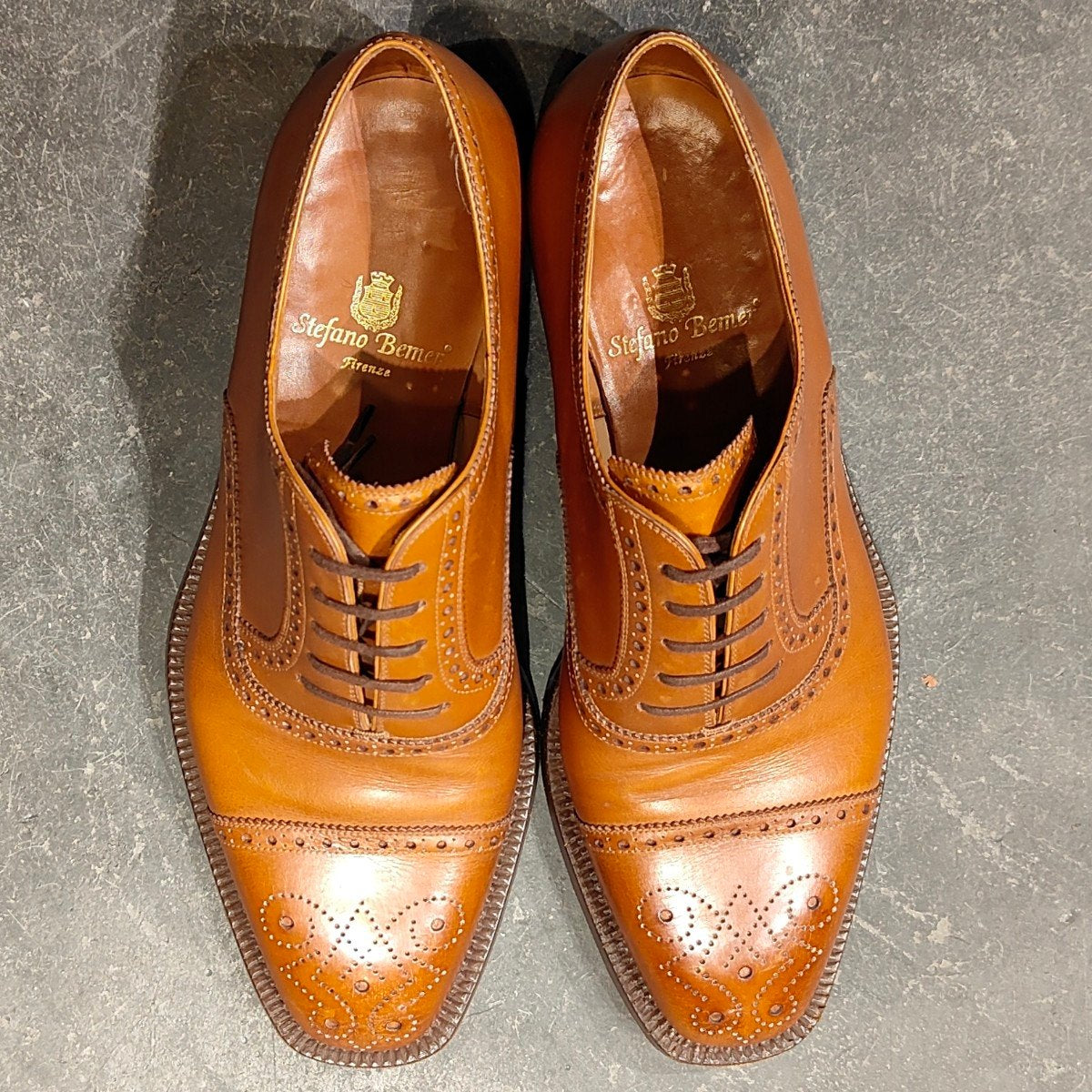 希少 美品【Stefano Bemer】ステファノベーメル セミブローグ カーフ ブラウン サイズ40