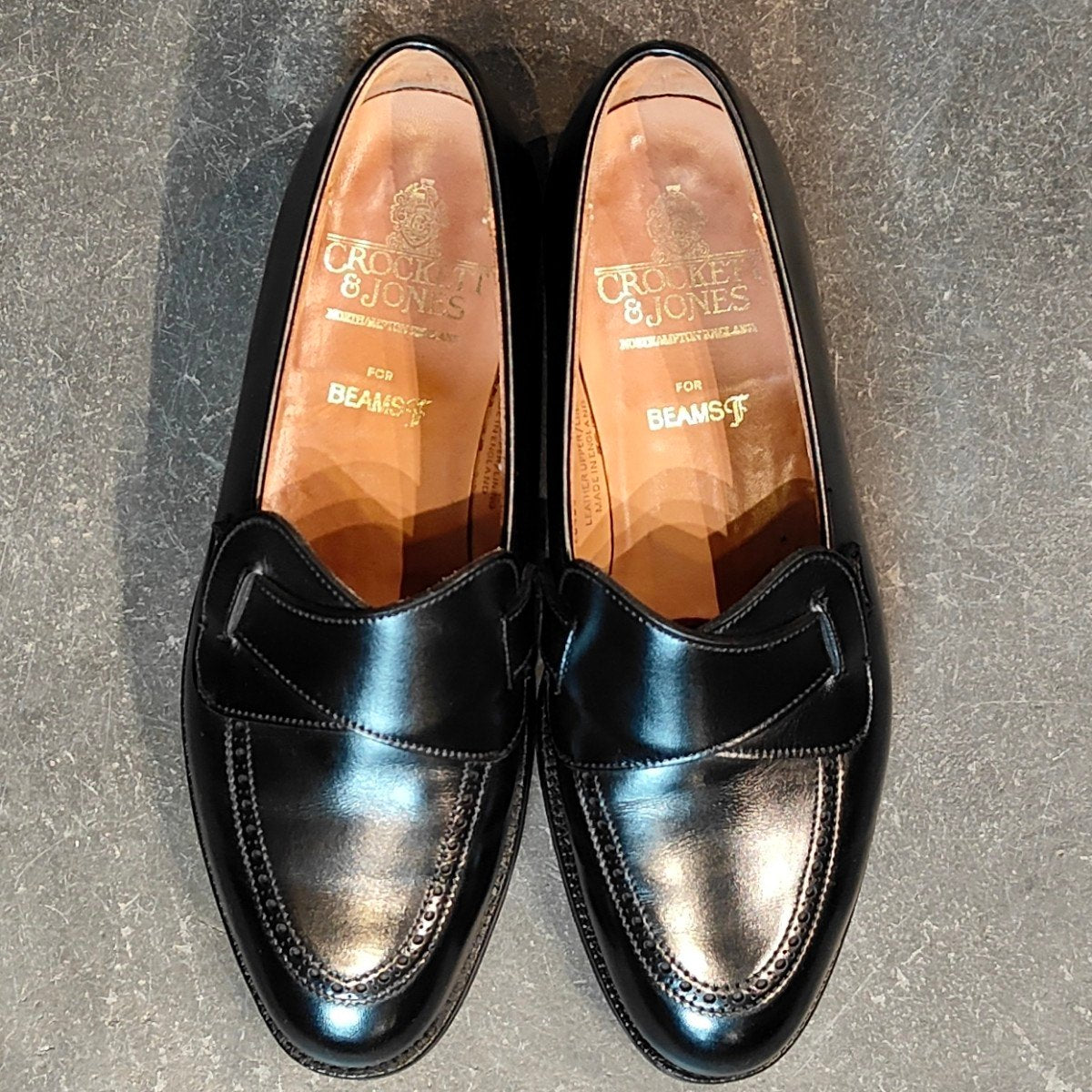 試着程度【CROCKETT&JONES】クロケット&ジョーンズ BEAMSF別注 ブリムストーン バタフライローファー カーフ ブラック サイズUK5.5E 302ラスト 参考定価¥137,500-