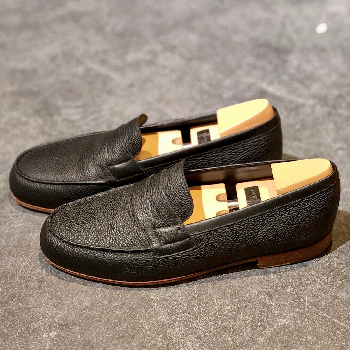 使用数回【J.M.WESTON】ジェイエムウエストン  281 ルモック ローファー グレインレザーボックスカーフコンビ   ブラック サイズUK8.5E 45ラスト 参考定価 ¥132,000-