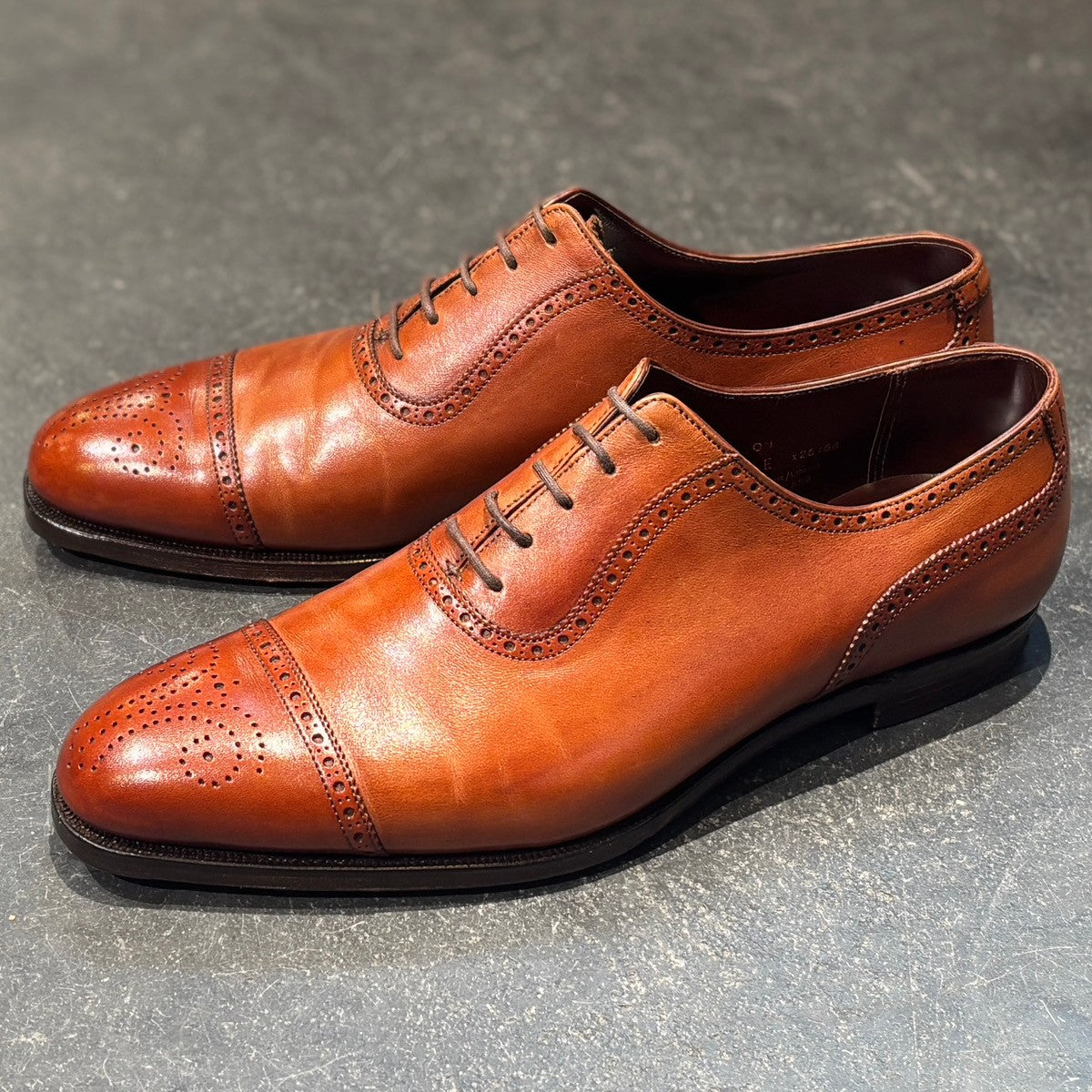 【Crockett&Jones】クロケット&ジョーンズ レザーシューズ アルビオン セミブローグ カーフ ブラウン サイズUK7.5E