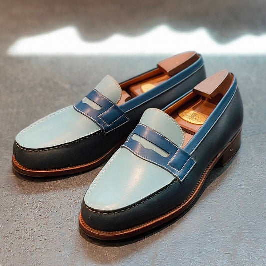 【J.M.WESTON】ジェイエムウエストン  レディース 180 シグニチャーローファー カーフ ブルーコンビ サイズ UK4D 82ラスト 定価¥151,800-