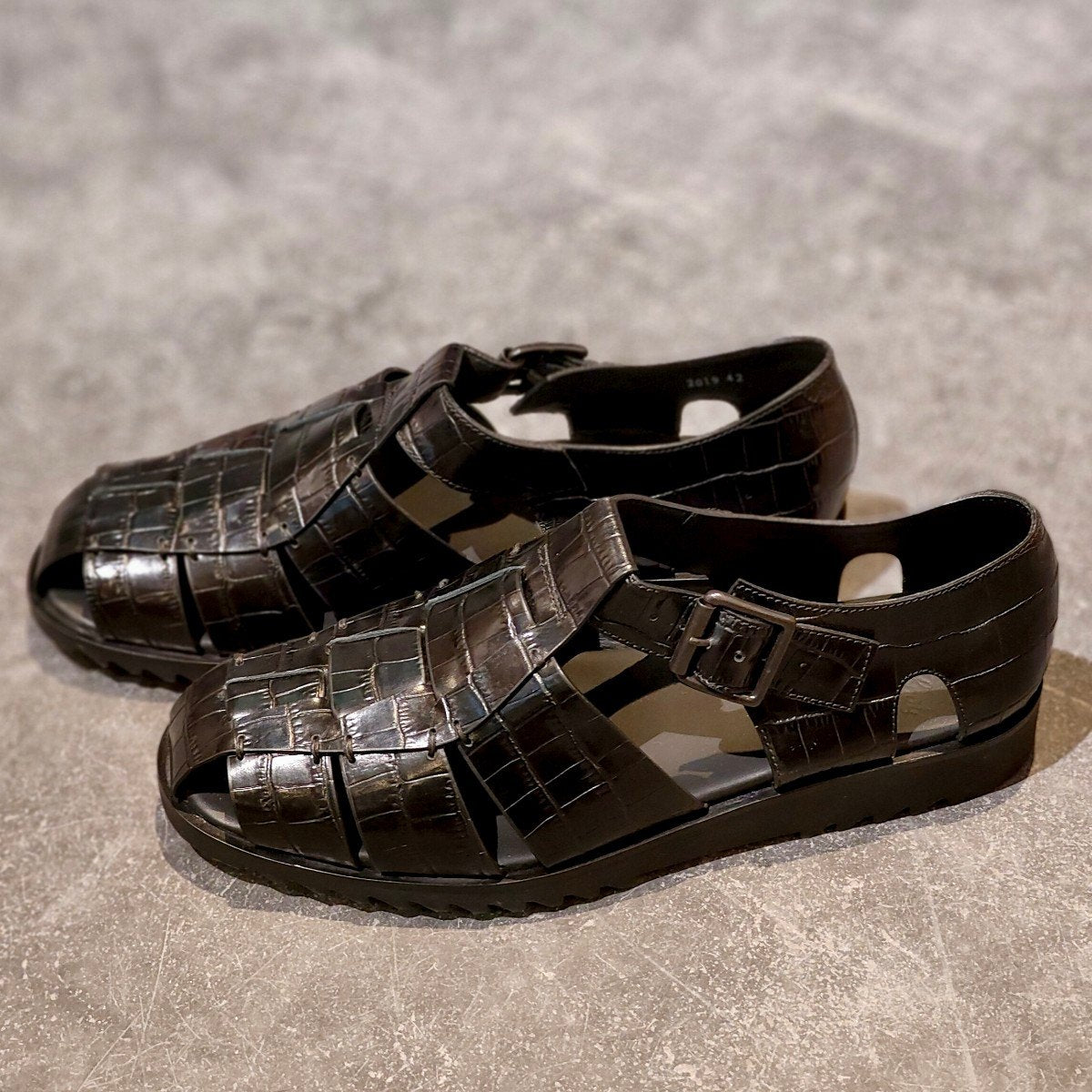 試着程度【Paraboot】パラブーツ パシフィック グルカサンダル  クロコ型押し ブラック サイズ42