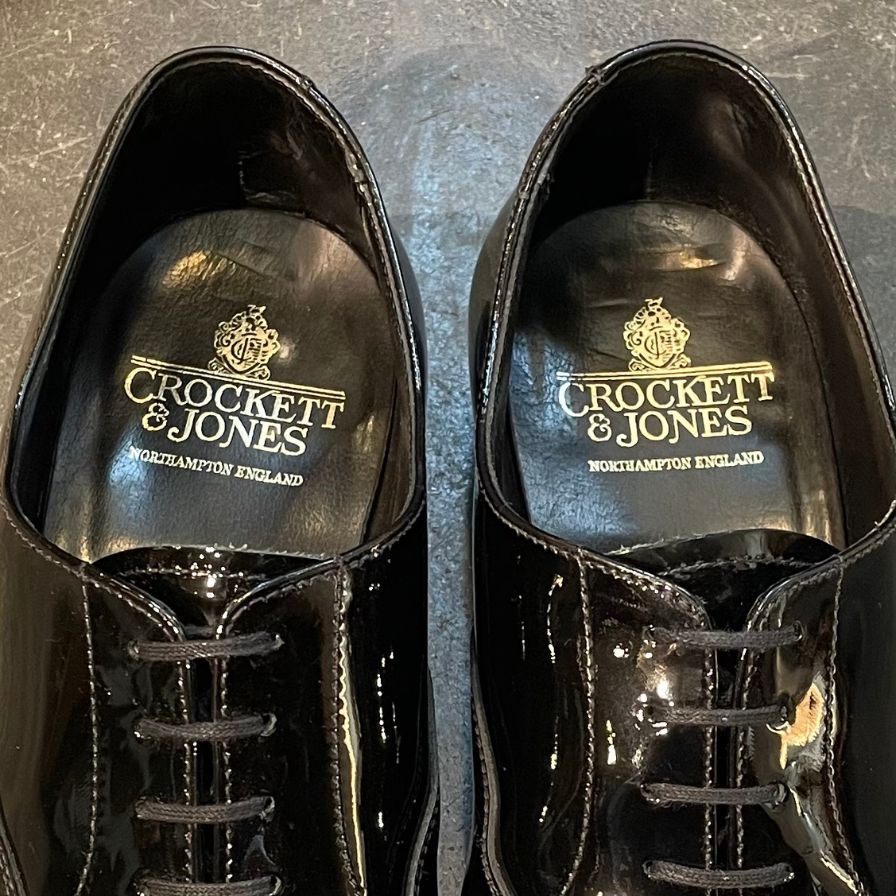 【CROCKETT&JONES】クロケット&ジョーンズ チャーム プレーントゥ パテントレザー ブラック サイズ UK8E 341ラスト