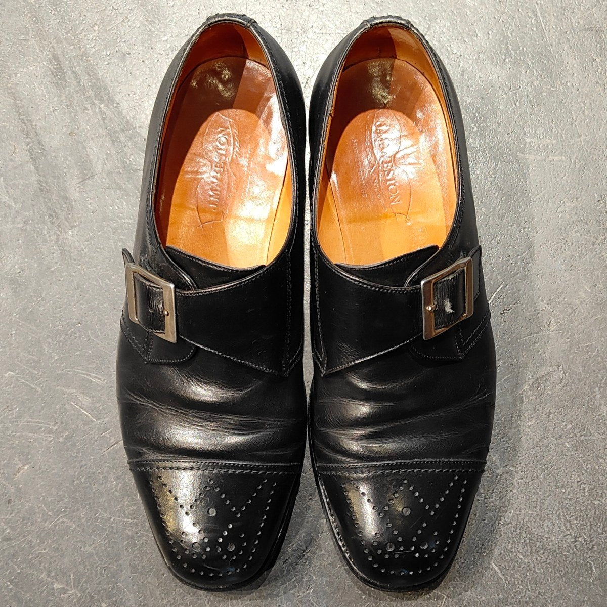 希少【J.M.WESTON】ジェイエムウエストン 旧旧ロゴ シングルモンク Wメダリオン カーフ ブラック サイズUK7.5E