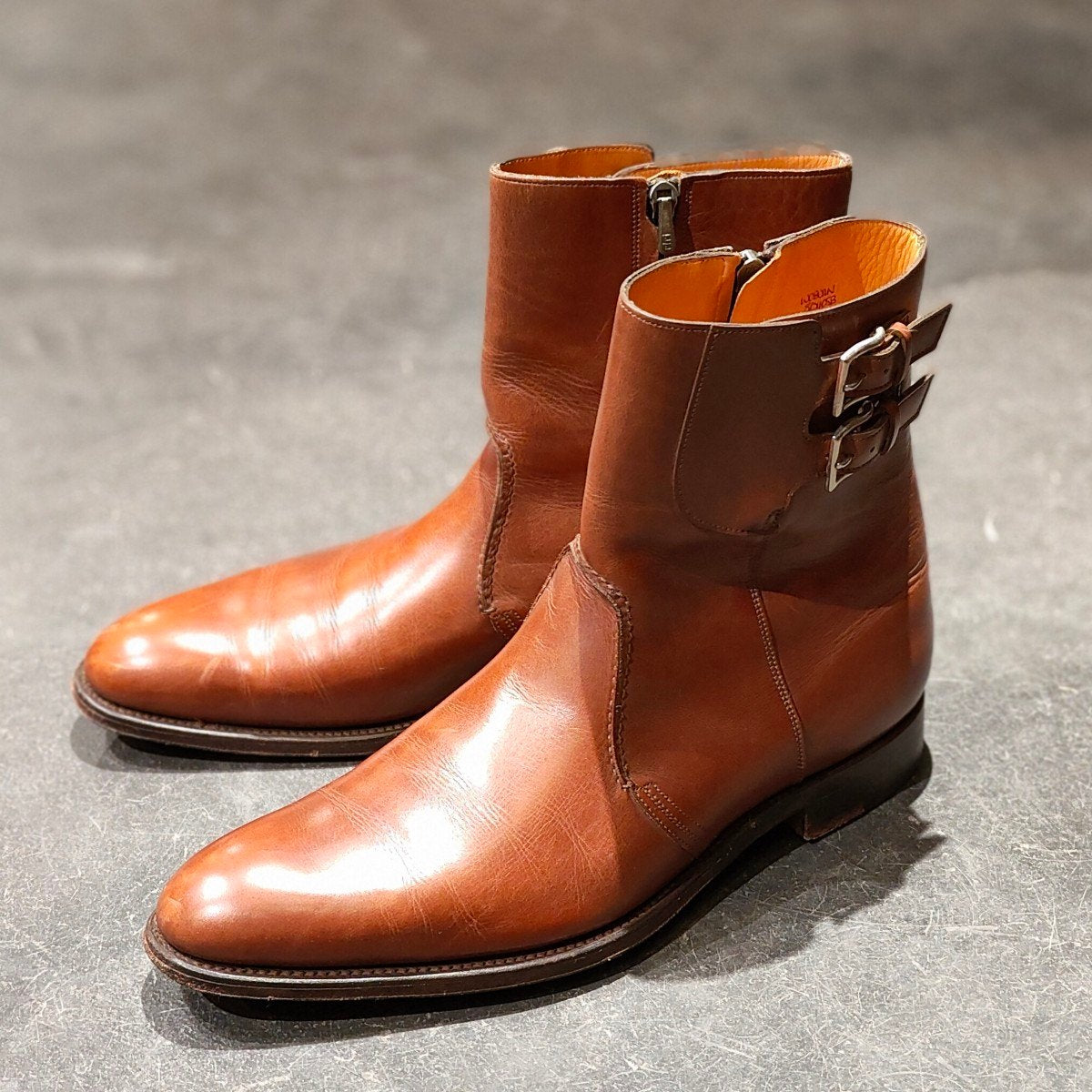 希少【JOHN LOBB】ジョンロブ ウーバン ダブルサイドバックルジップブーツ カーフ ブラウン サイズUK8D 1105Bラスト