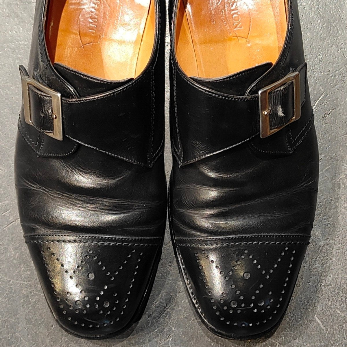 希少【J.M.WESTON】ジェイエムウエストン 旧旧ロゴ シングルモンク Wメダリオン カーフ ブラック サイズUK7.5E