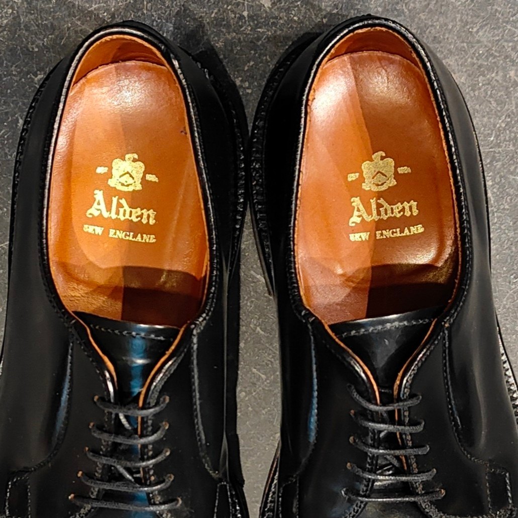 使用数回【ALDEN】オールデン 9901 プレーントゥ コードバン ブラック サイズ US7E バリーラスト 参考定価¥220,000-