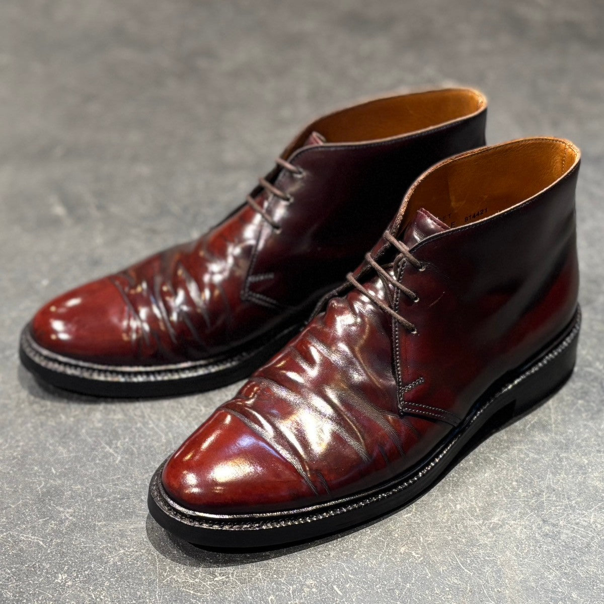 【CROCKETT&JONES】クロケット&ジョーンズ ドーセット チャッカブーツ ガラスレザー バーガンディ サイズUK6.5E