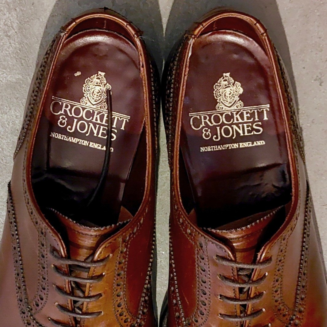 美品【CROCKETT&JONES】クロケット&ジョーンズ コベントリー セミブローグ バーニッシュカーフ ブラウン サイズUk6E 341ラスト