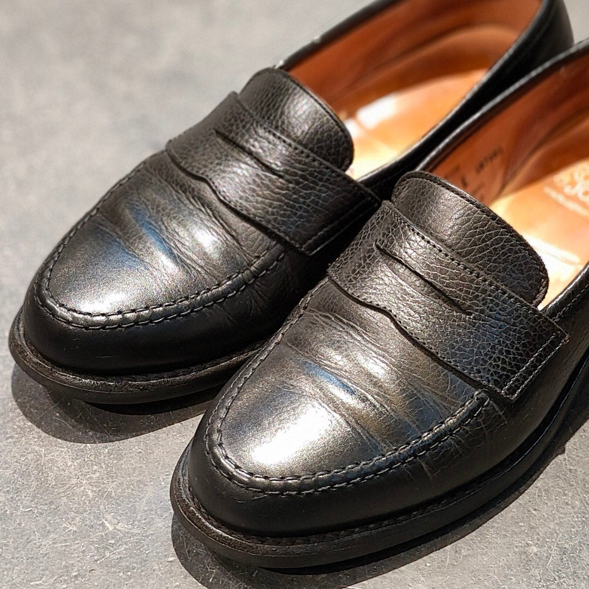 美品 【Crockett&Jones】クロケット&ジョーンズ ボストン ローファー グレインレザー ブラック サイズUK6E 314ラスト