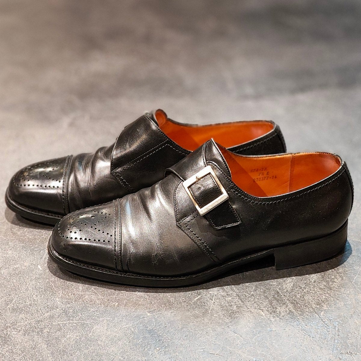 希少【J.M.WESTON】ジェイエムウエストン 旧旧ロゴ シングルモンク Wメダリオン カーフ ブラック サイズUK7.5E