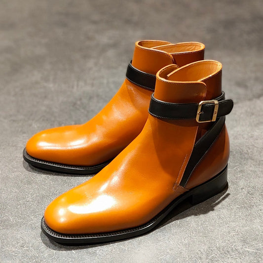 試着程度【J.M.WESTON】ジェイエムウエストン トゥモローランド別注 722 ジョッパーブーツ Uチップ カーフ タンブラウン ブラック コンビ サイズ UK6D 44ラスト