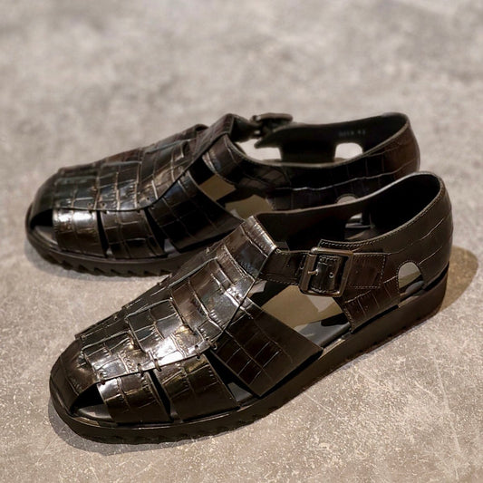 試着程度【Paraboot】パラブーツ パシフィック グルカサンダル  クロコ型押し ブラック サイズ42