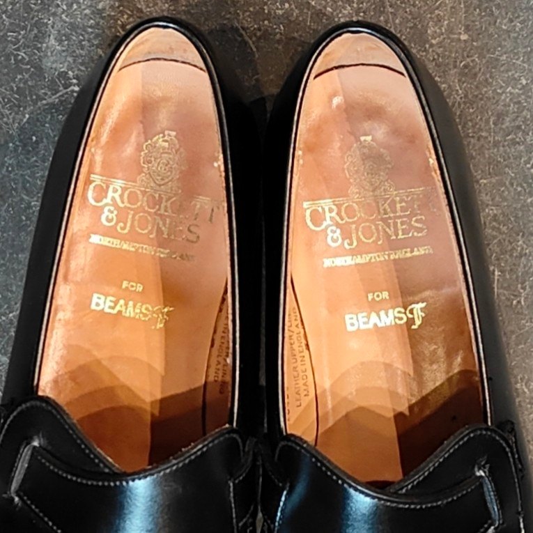 試着程度【CROCKETT&JONES】クロケット&ジョーンズ BEAMSF別注 ブリムストーン バタフライローファー カーフ ブラック サイズUK5.5E 302ラスト 参考定価¥137,500-