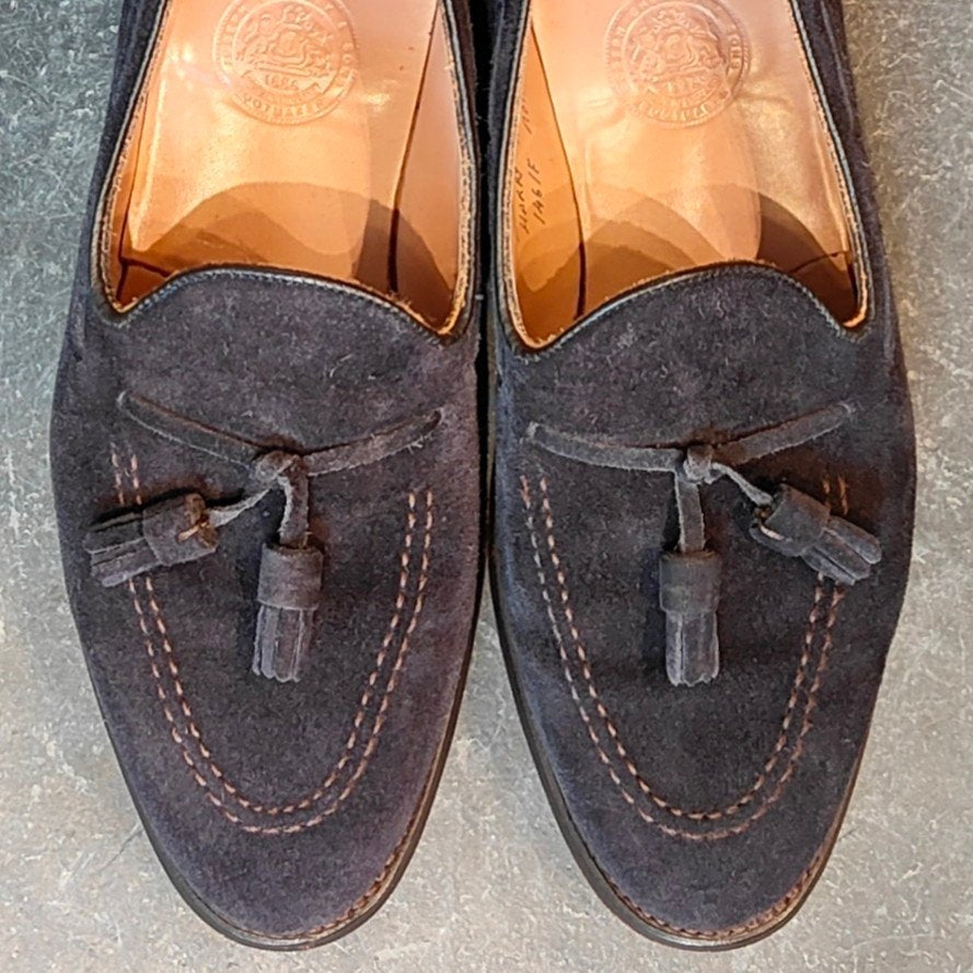 美品【JOSEPH CHEANEY】ジョセフチーニー ハリー タッセルローファー スエード ネイビー サイズUK7 参考定価¥92,400-