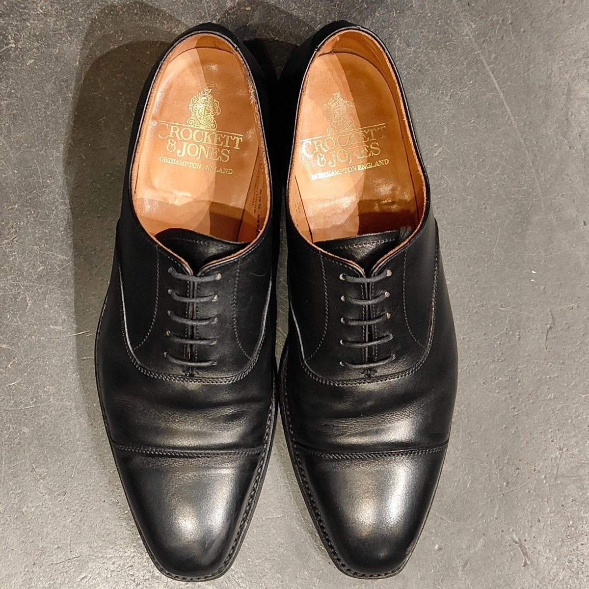 極美品 【CROCKETT & JONES】クロケット&ジョーンズ ハラム ストレートチップ カーフ ブラック サイズUK6.5E 348ラスト