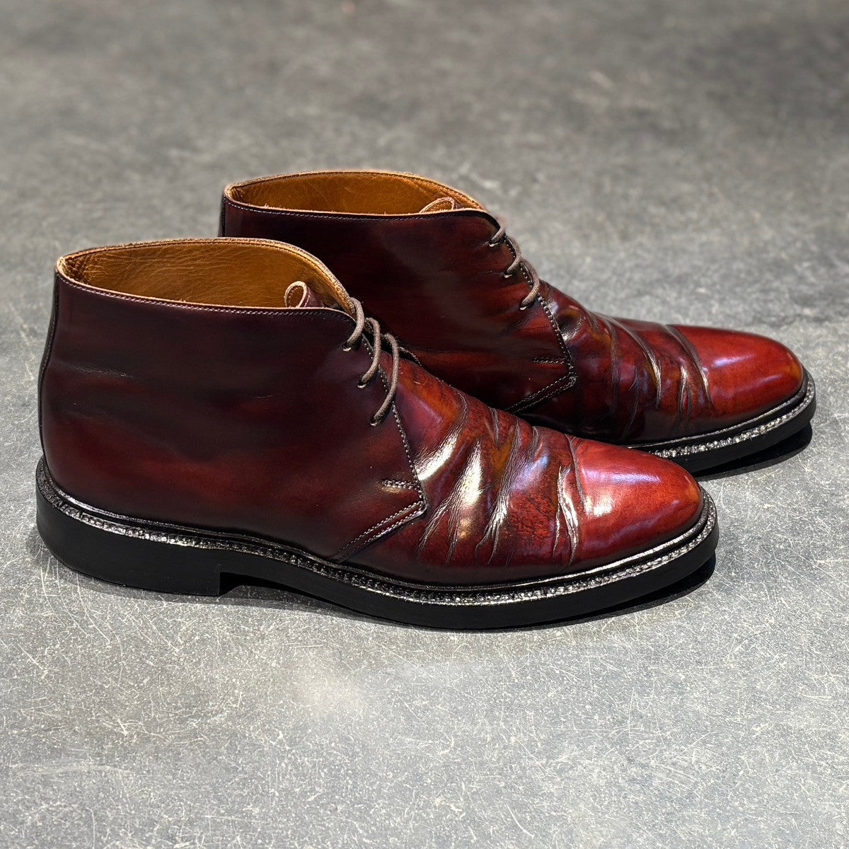 【CROCKETT&JONES】クロケット&ジョーンズ ドーセット チャッカブーツ ガラスレザー バーガンディ サイズUK6.5E