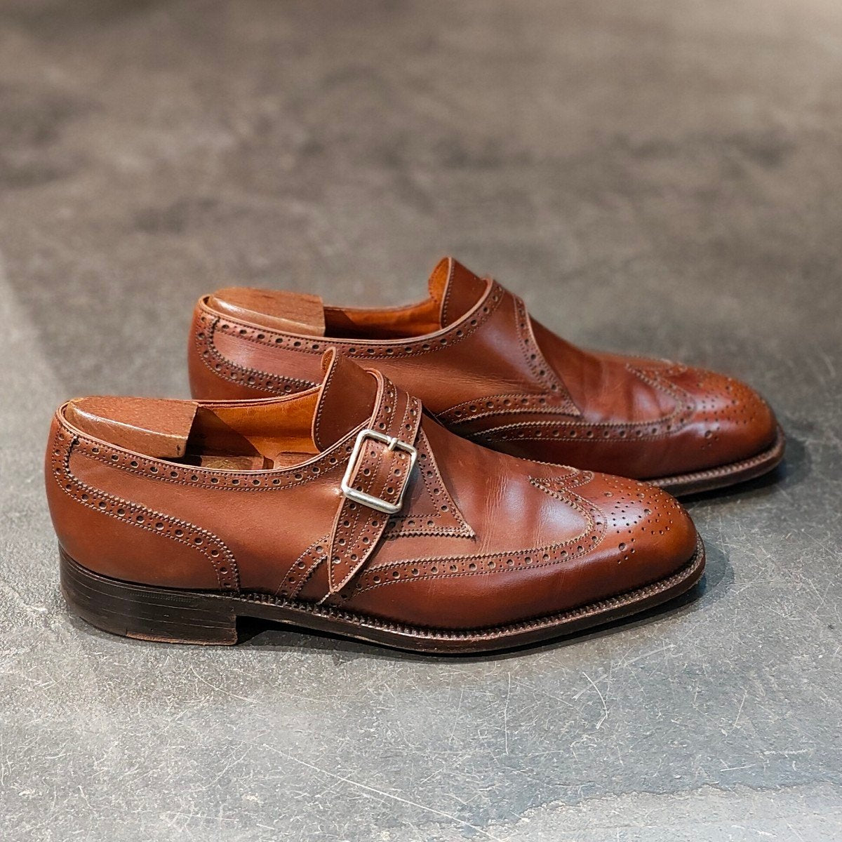 希少 【J.M.WESTON】ジェイエムウエストン 1733 80年代?金ロゴ シングルモンク ウイングチップ カーフ タンブラウン 7D