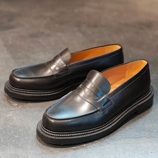 試着程度【J.M.WESTON】ジェイエムウエストン 385 トリプルソール ローファー カーフ ブラック サイズ UK7.5D 41ラスト 定価¥181,500-