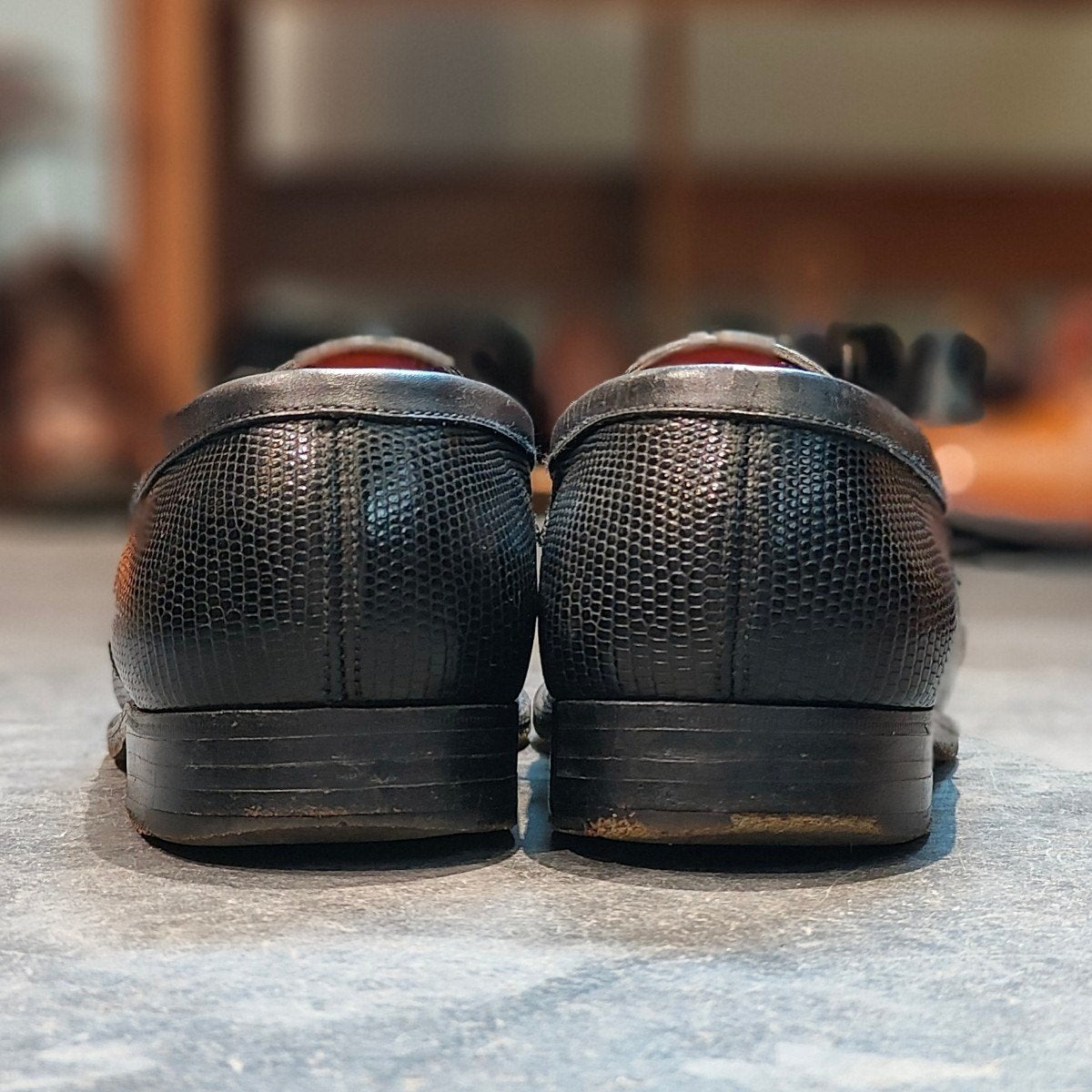 希少 【J.M.WESTON 】ジェイエムウエストン180 シグニチャーローファー リザード 旧旧旧ロゴ ブラック サイズUK5C 41ラスト 参考定価¥363,000-