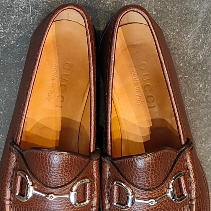 使用数回【GUCCI】グッチ 367762 ホースビットローファー グレインレザー ブラウン サイズUK4.5