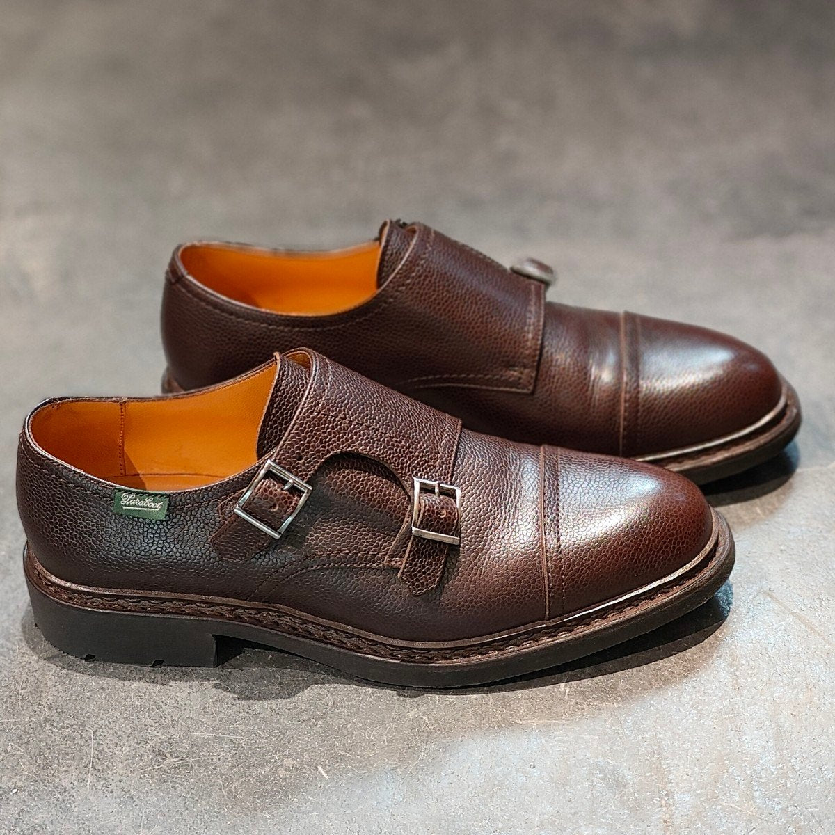 使用数回【Paraboot】パラブーツ POE ポー ダブルモンク グレインレザー ブラウン サイズ UK6 参考定価¥96,800-