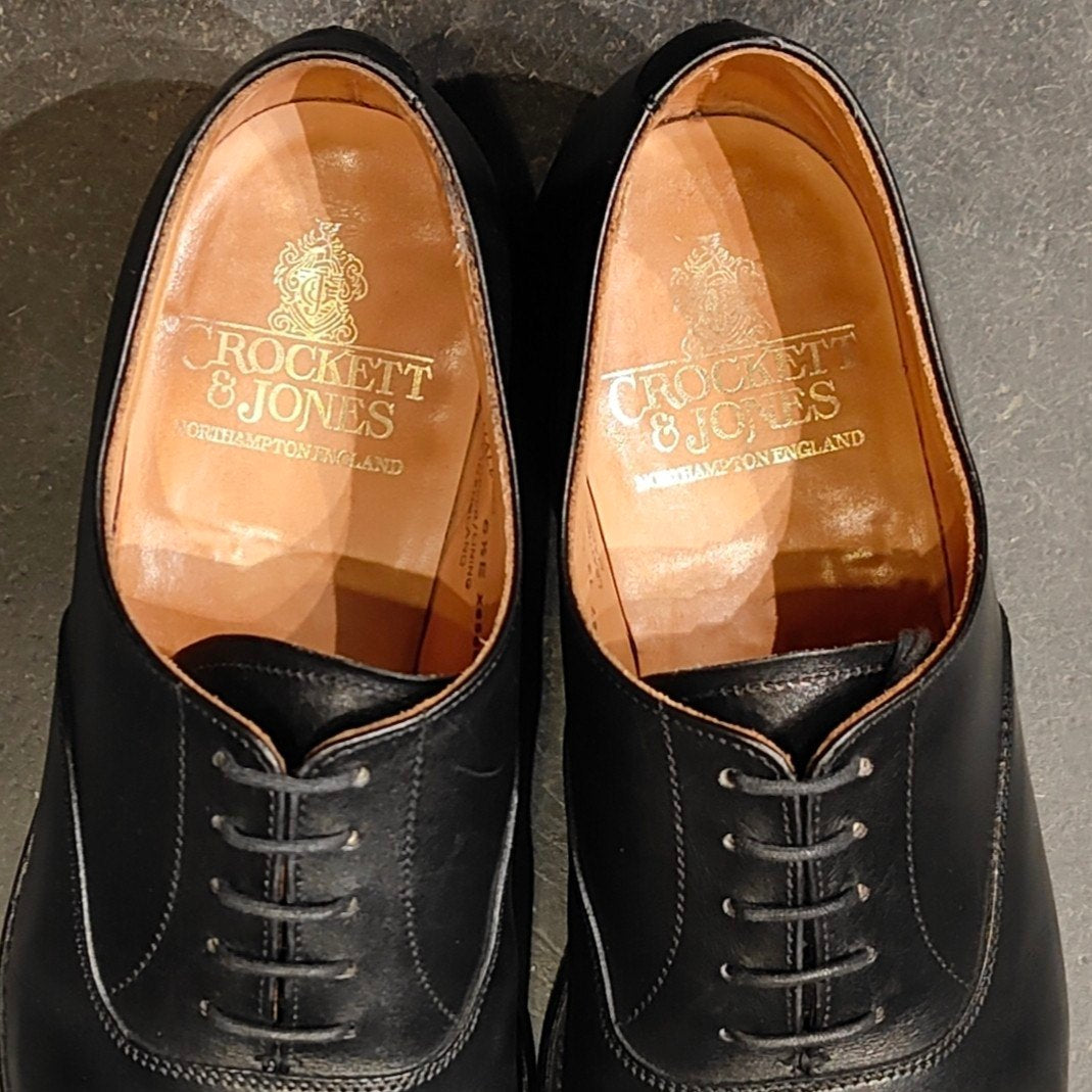 極美品 【CROCKETT & JONES】クロケット&ジョーンズ ハラム ストレートチップ カーフ ブラック サイズUK6.5E 348ラスト