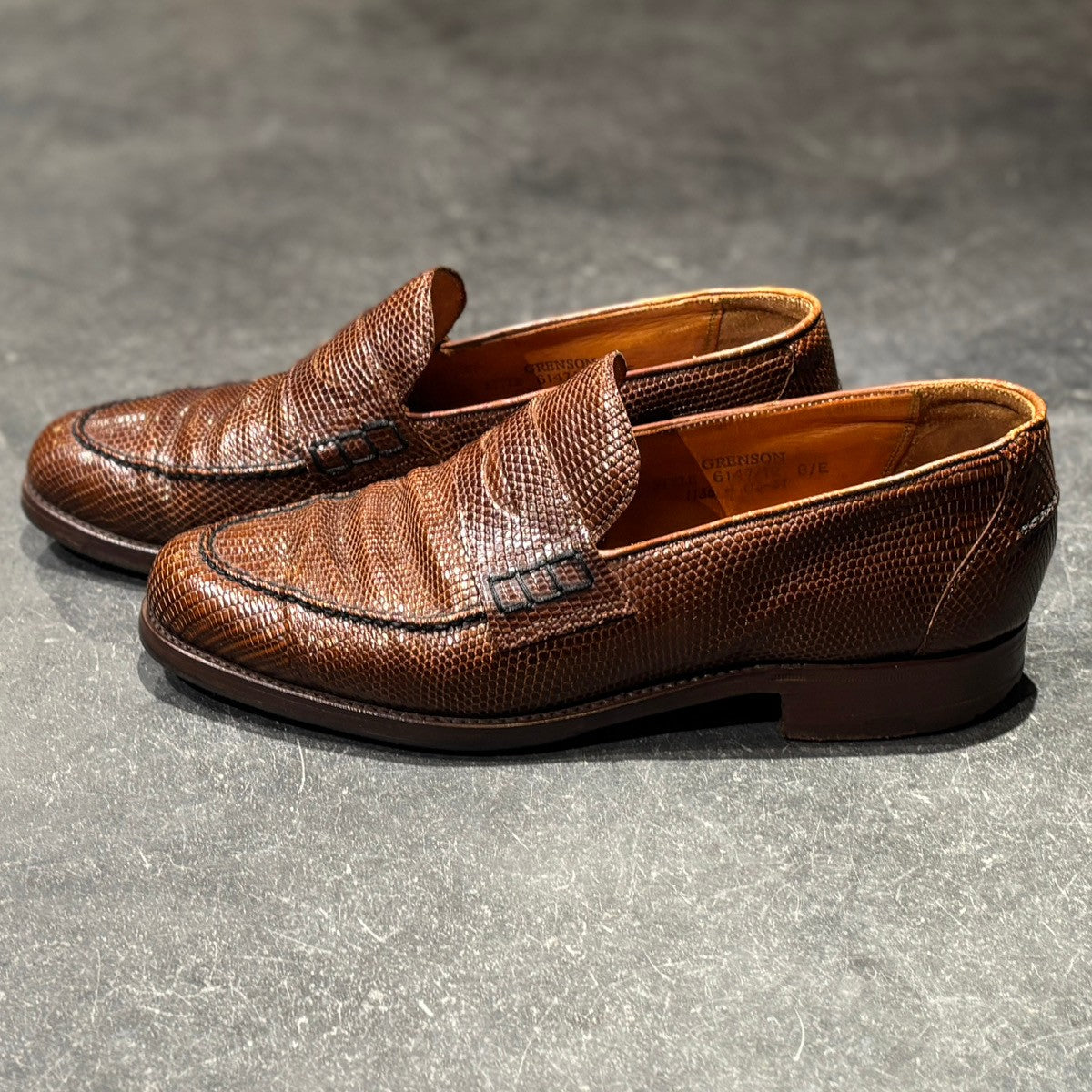 【GRENSON】グレンソン コインローファー 6147/12 70~80年代 リザード ブラウン サイズ UK8.5E