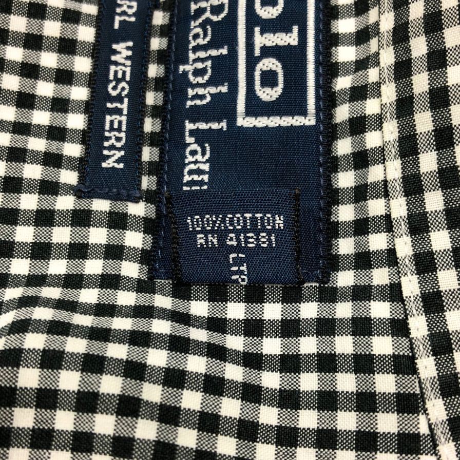 【Polo by Ralph Lauren】ポロ バイ ラルフローレン ウエスタンシャツ ギンガムチェック サイズL ブラック ホワイト