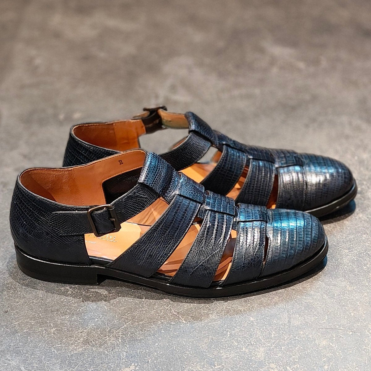 リジェクトサンプル品【F.lli Giacometti】フラテッリ ジャコメッティ グルカサンダル リザード ネイビー サイズ 41