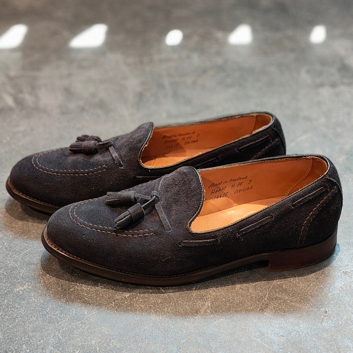美品【JOSEPH CHEANEY】ジョセフチーニー ハリー タッセルローファー スエード ネイビー サイズUK7 参考定価¥92,400-