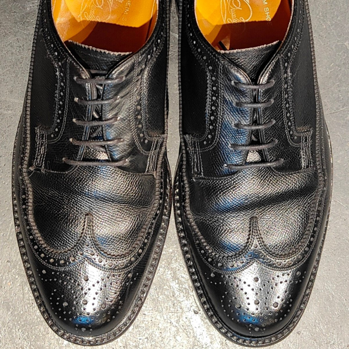 希少 【FLORSHEIM】フローシャイム ケンムール 筆記体ロゴ 緑枠 ウイングチップ グレインレザー ブラック サイズ US9