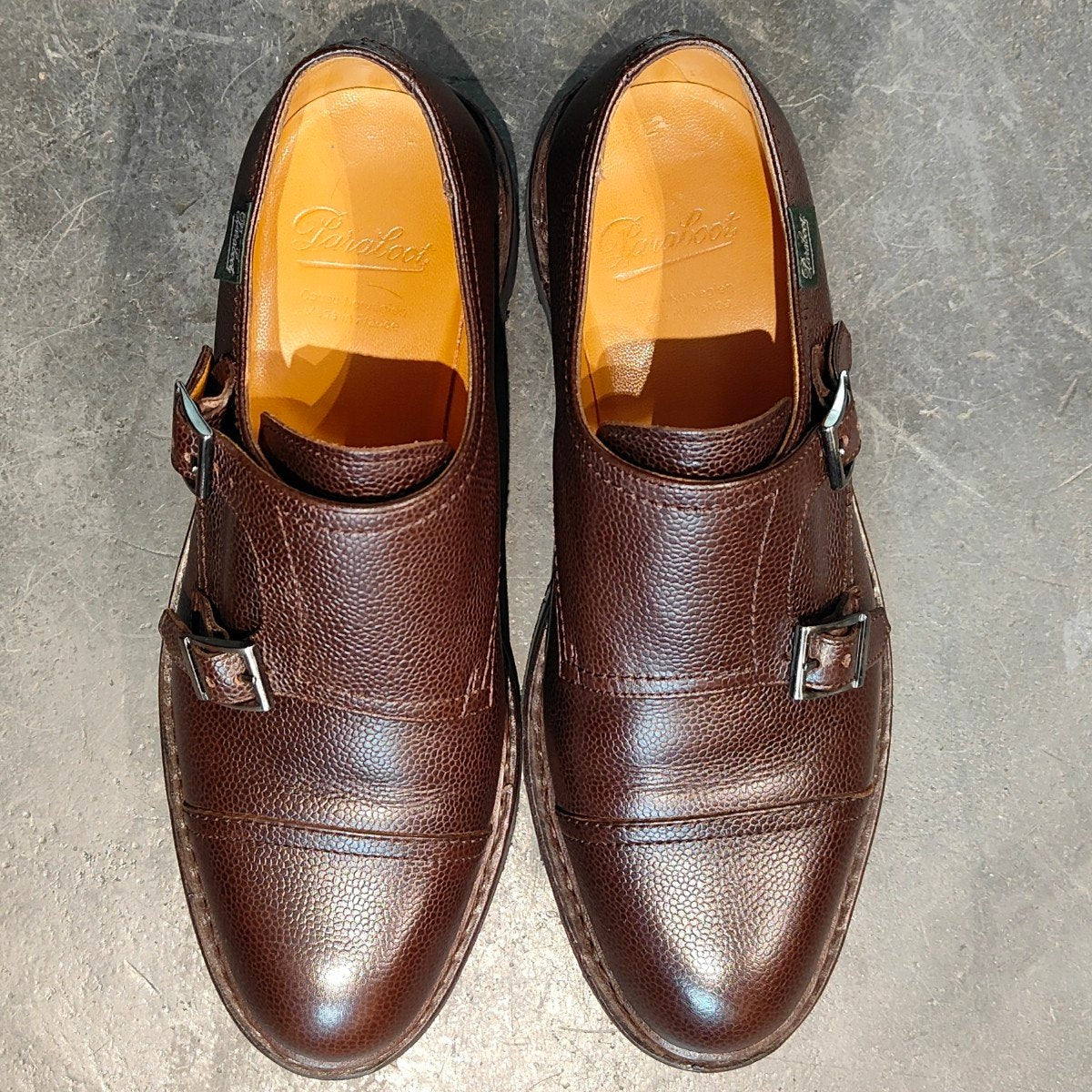 使用数回【Paraboot】パラブーツ POE ポー ダブルモンク グレインレザー ブラウン サイズ UK6 参考定価¥96,800-