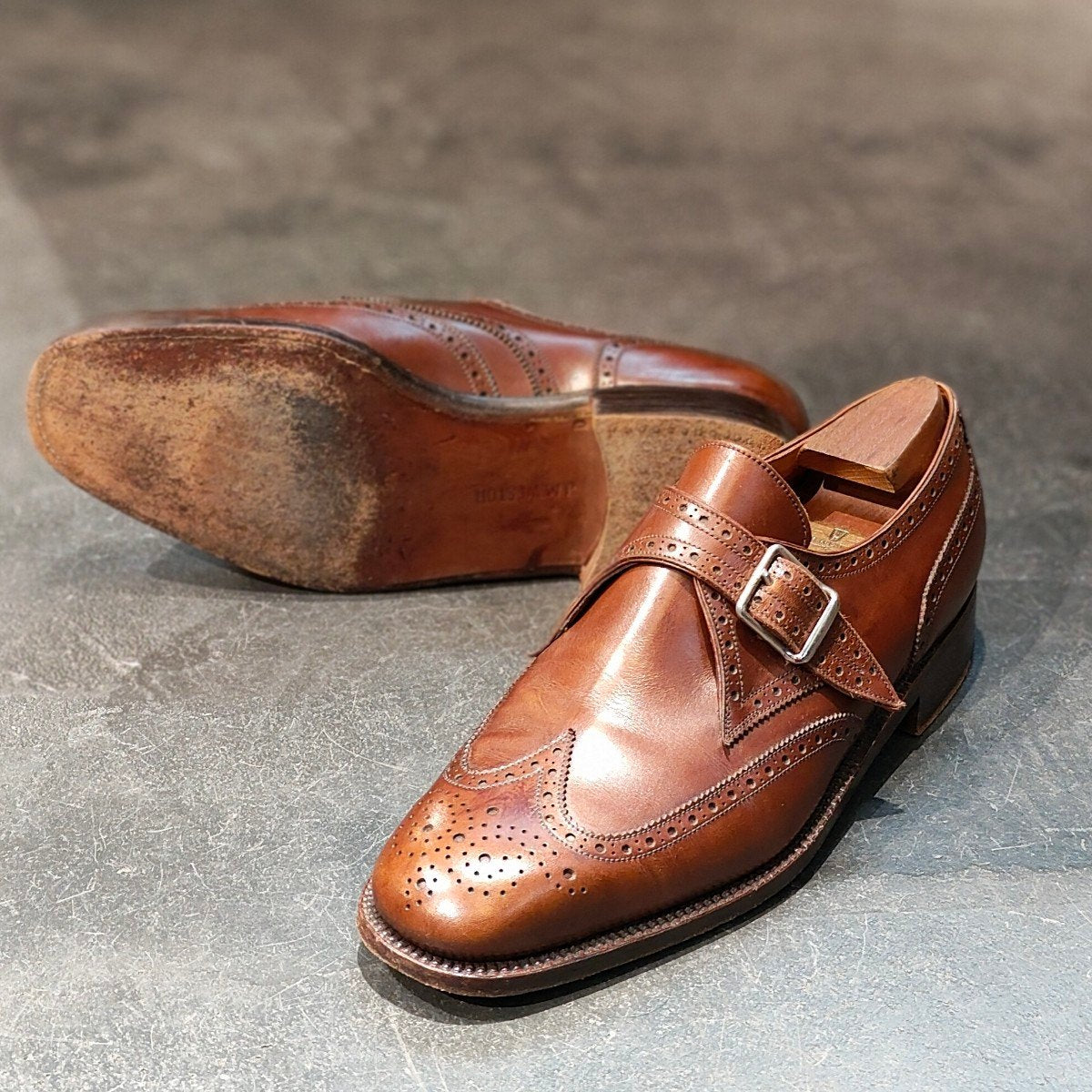 希少 【J.M.WESTON】ジェイエムウエストン 1733 80年代?金ロゴ シングルモンク ウイングチップ カーフ タンブラウン 7D