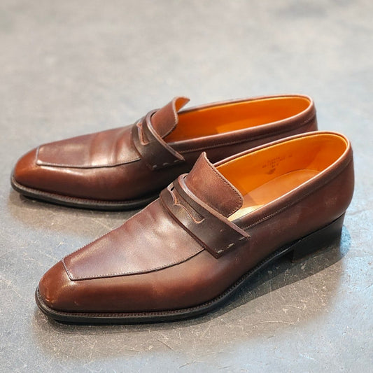 極美品【J.M.WESTON】ジェイエムウエストン アストンライン 414 スクエアトゥコインローファー カーフ ブラウン サイズUK5.5C K3ラスト