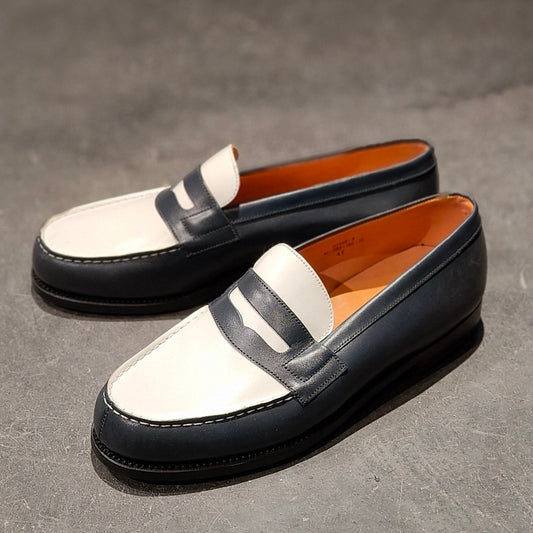 試着程度【J.M.WESTON】ジェイエムウエストン シグネチャーローファー 180 ネイビーホワイトコンビ サイズ6E 41ラスト 参考定価¥156,200-