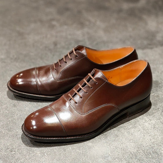 美品【J.M.WESTON】ジェイエムウエストン 300 旧ロゴ ストレートチップ カーフ チョコレート UK6D 11ラスト 参考定価¥165,000-