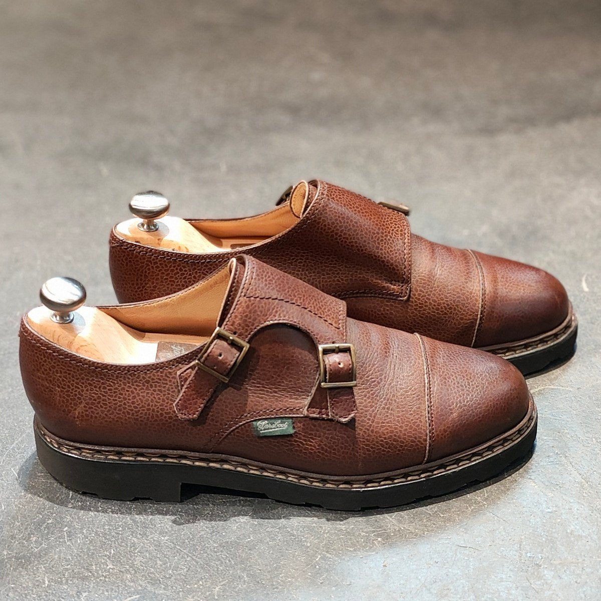 美品 【Paraboot】パラブーツ ウィリアム ダブルモンク グレインレザー ダークブラウン サイズ UK7 参考定価¥101,200-