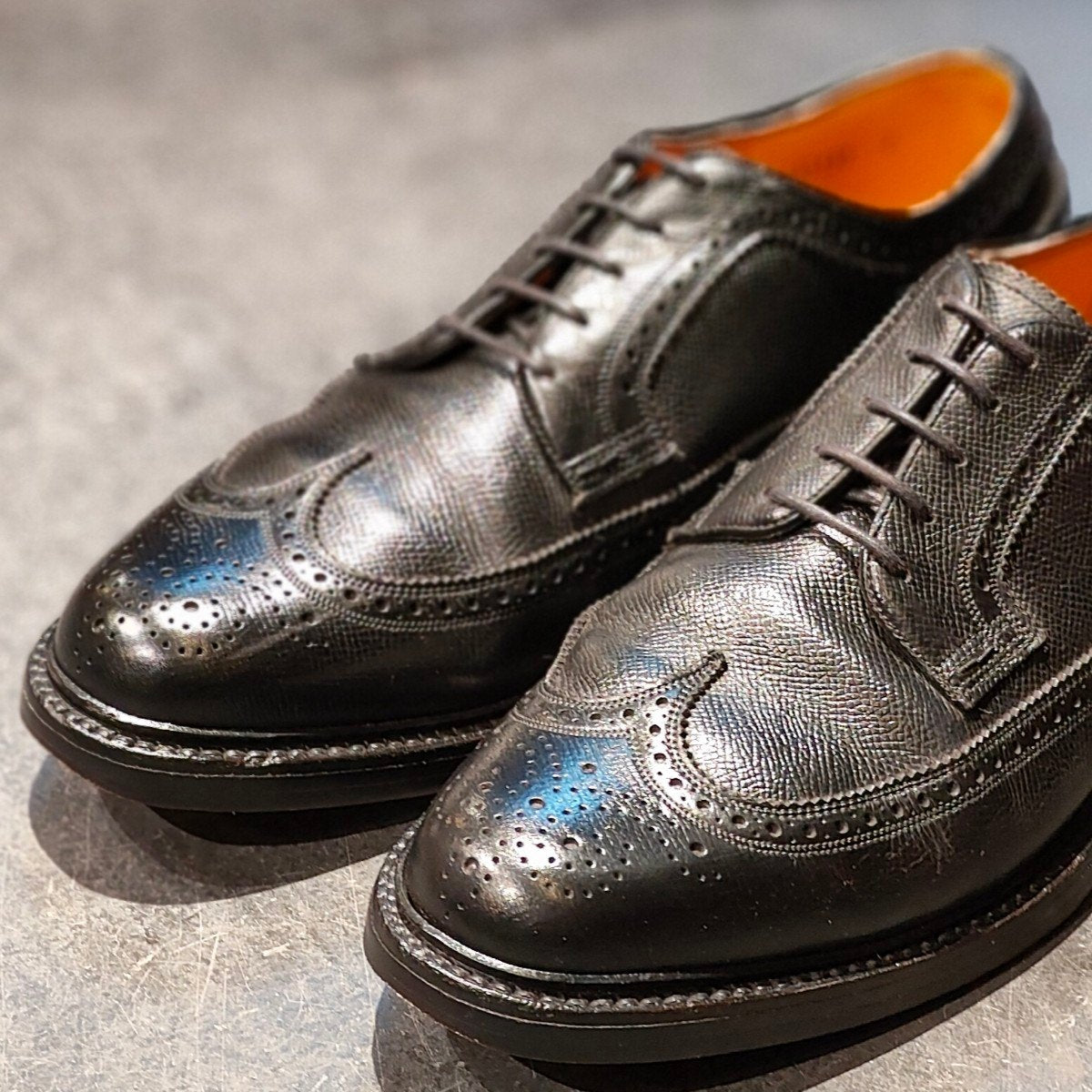 希少 【FLORSHEIM】フローシャイム ケンムール 筆記体ロゴ 緑枠 ウイングチップ グレインレザー ブラック サイズ US9