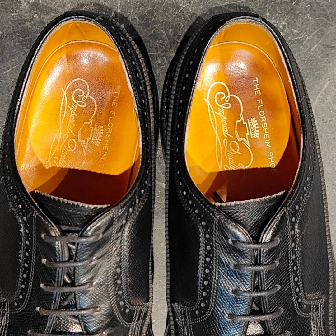 希少 【FLORSHEIM】フローシャイム ケンムール 筆記体ロゴ 緑枠 ウイングチップ グレインレザー ブラック サイズ US9