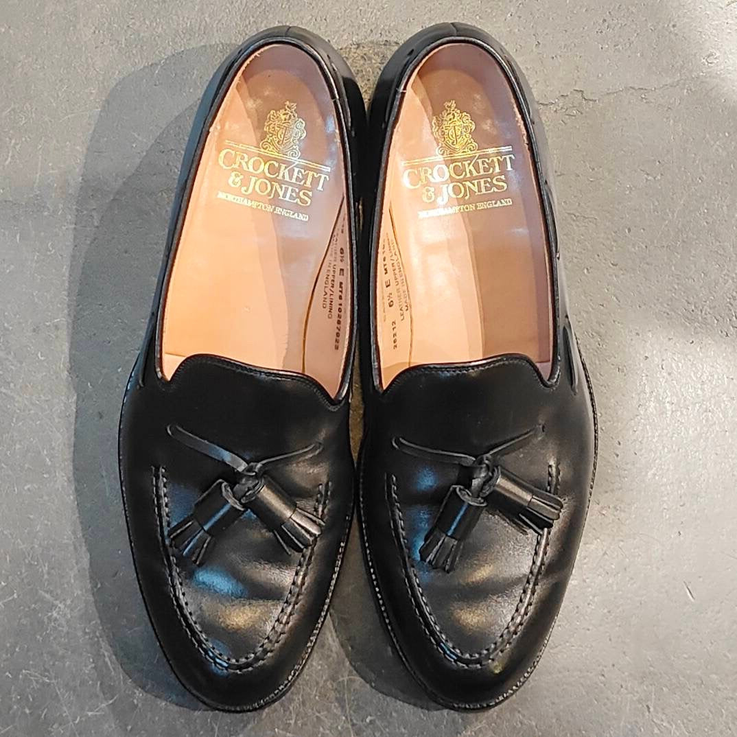 使用数回【CROCKETT&JONES】クロケット&ジョーンズ キャベンディッシュ3 タッセルローファー カーフ ブラック サイズUK6.5E 375ラスト 定価¥126,500-