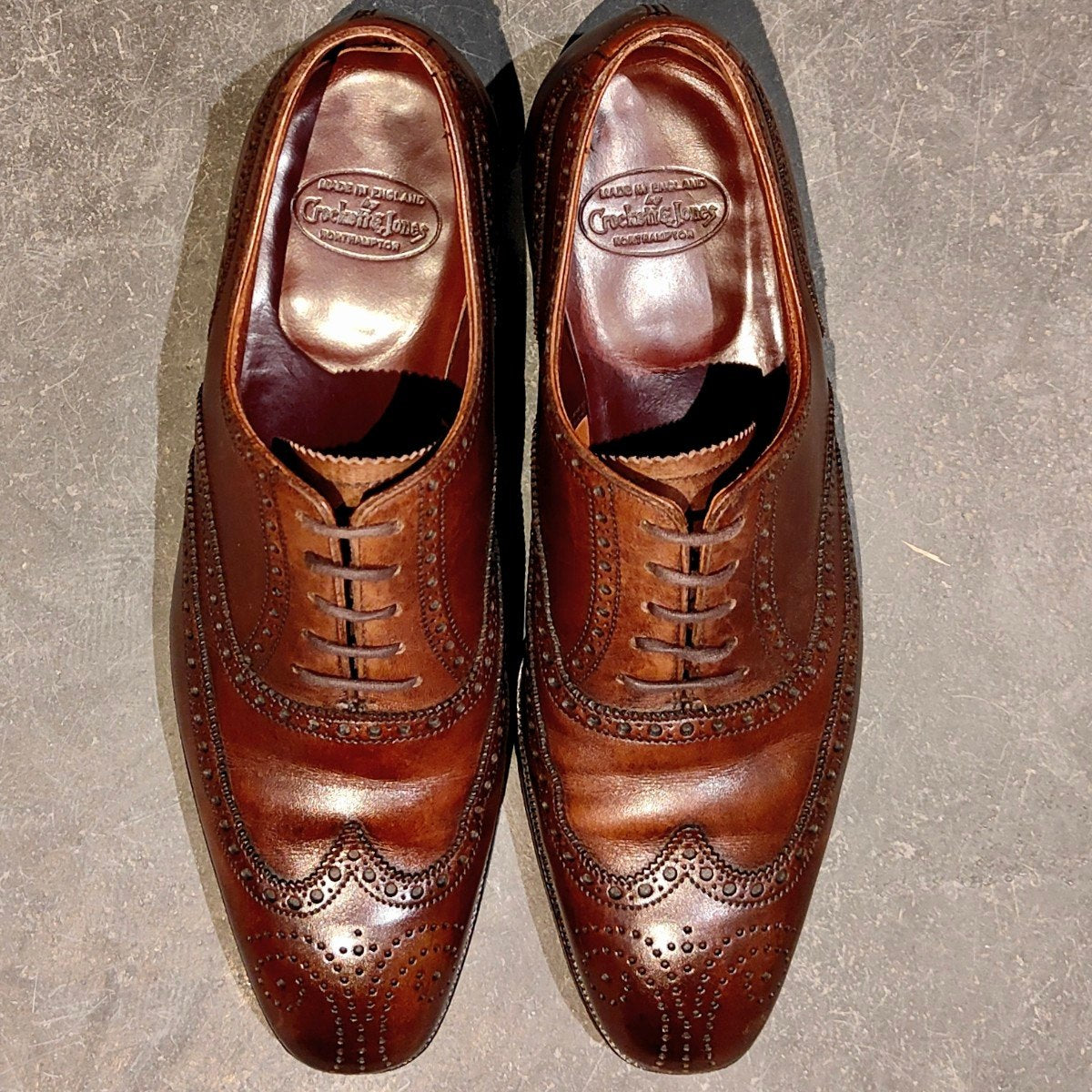 極美品【CROCKETT&JONES】クロケット&ジョーンズ クリフォード ウイングチップ バーニッシュカーフ ブラック ブラウン サイズUK5.5E 337ラスト